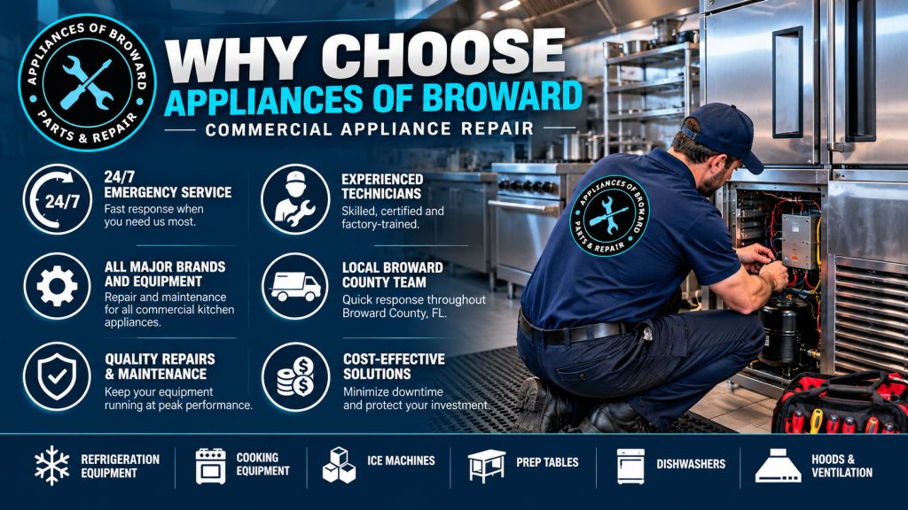 Why choose Appliances of Broward for commercial appliance repair and maintenance in Broward County, FL